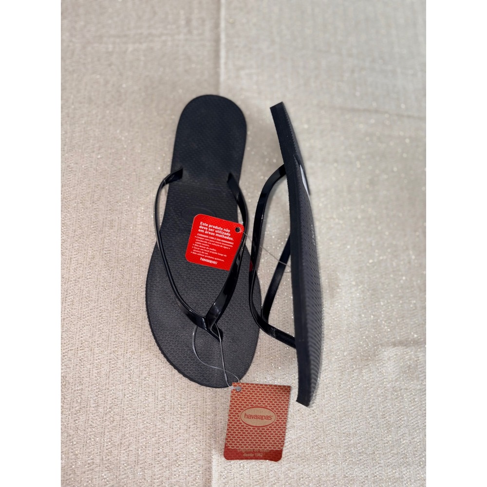 Havaianas Slim Flip Flops Womens 11/12 Black New Rubber Thong Sandals Brazil
